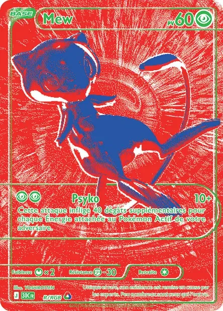 Mew, carte secrète R/RGB de l'extension 30ᵉ Anniversaire (version française), illustrée par YOSHIROTTEN